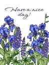 Vector illustration of a blooming purple-blue garden